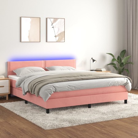 Cama box spring colchón y LED terciopelo rosa 180x200 cm de , Camas y somieres - Ref: Foro24-3134362, Precio: 510,99 €, Descu...