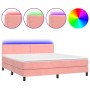 Cama box spring colchón y LED terciopelo rosa 180x200 cm de , Camas y somieres - Ref: Foro24-3134362, Precio: 510,99 €, Descu...