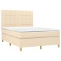 Boxspringbett-Matratze und LED-Leuchten, cremefarbener Stoff, 140 x 190 cm von , Betten und Lattenroste - Ref: Foro24-3135434...