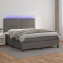 Box spring bed with mattress and LED gray synthetic leather 160x200 cm by , Beds and slatted bases - Ref: Foro24-3135895, Pri...