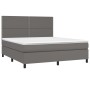 Box spring bed with mattress and LED gray synthetic leather 160x200 cm by , Beds and slatted bases - Ref: Foro24-3135895, Pri...