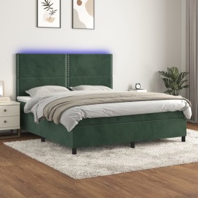 Cama box spring colchón y LED terciopelo verde oscuro 180x200cm de , Camas y somieres - Ref: Foro24-3136080, Precio: 636,99 €...