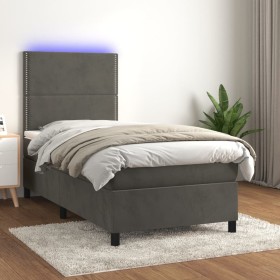 Cama box spring colchón y LED terciopelo gris oscuro 90x200 cm de , Camas y somieres - Ref: Foro24-3136042, Precio: 344,89 €,...