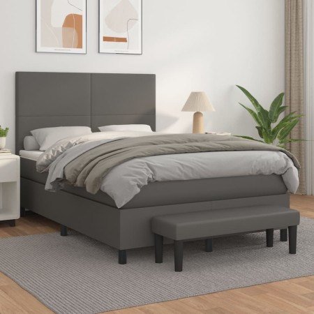 Box spring bed with gray synthetic leather mattress 140x190 cm by , Beds and slatted bases - Ref: Foro24-3137543, Price: 541,...