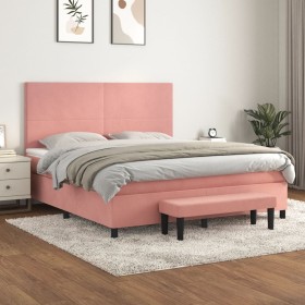 Box spring bed with pink velvet mattress 180x200 cm by , Beds and slatted bases - Ref: Foro24-3137742, Price: 620,52 €, Disco...