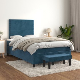 Box spring bed with dark blue velvet mattress 120x200 cm by , Beds and slatted bases - Ref: Foro24-3137777, Price: 472,34 €, ...