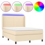 Boxspringbett-Matratze und LED-Leuchten, cremefarbener Stoff, 140 x 190 cm von , Betten und Lattenroste - Ref: Foro24-3138154...