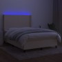 Box spring bed mattress and LED lights cream fabric 140x190 cm by , Beds and slatted bases - Ref: Foro24-3138154, Price: 534,...