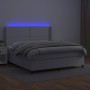 Box spring bed with mattress and LED white synthetic leather 160x200 cm by , Beds and slatted bases - Ref: Foro24-3139332, Pr...