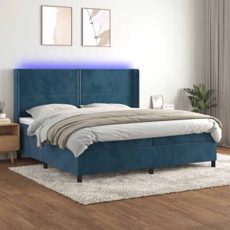 Cama box spring colchón y LED terciopelo azul oscuro 200x200 cm de , Camas y somieres - Ref: Foro24-3139527, Precio: 691,58 €...