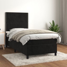 Cama box spring con colchón terciopelo negro 100x200 cm de , Camas y somieres - Ref: Foro24-3142949, Precio: 359,99 €, Descue...