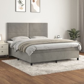 Boxspringbett mit hellgrauer Samtmatratze 180x200 cm von , Betten und Lattenroste - Ref: Foro24-3142977, Preis: 584,99 €, Rab...