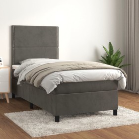 Box spring bed with dark gray velvet mattress 90x200 cm by , Beds and slatted bases - Ref: Foro24-3142942, Price: 335,27 €, D...