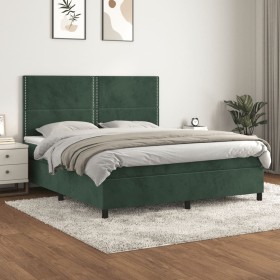 Cama box spring con colchón terciopelo verde oscuro 180x200 cm de , Camas y somieres - Ref: Foro24-3142980, Precio: 623,99 €,...