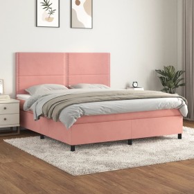 Box spring bed with pink velvet mattress 180x200 cm by , Beds and slatted bases - Ref: Foro24-3142982, Price: 577,13 €, Disco...