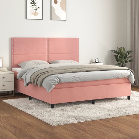 Box spring bed with pink velvet mattress 180x200 cm by , Beds and slatted bases - Ref: Foro24-3142982, Price: 577,13 €, Disco...