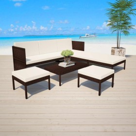 Set muebles de jardín 6 piezas y cojines ratán sintético marrón de vidaXL, Conjuntos de jardín - Ref: Foro24-43009, Precio: 3...