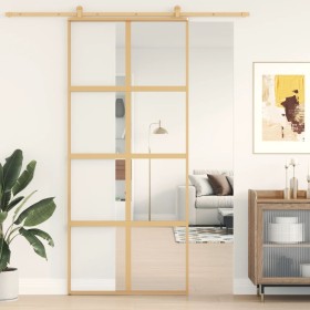 Sliding door made of transparent ESG glass and golden aluminum by , Doors for the home - Ref: Foro24-155185, Price: 162,26 €,...