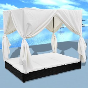 Sun lounger with black synthetic rattan curtains by vidaXL, Outdoor beds - Ref: Foro24-42948, Price: 386,99 €, Discount: %