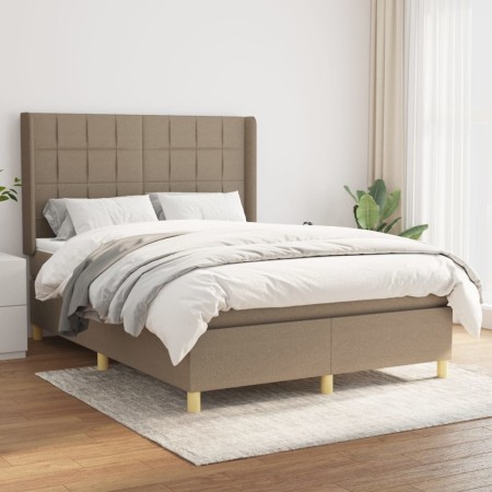 Box spring bed with taupe gray fabric mattress 140x190 cm by , Beds and slatted bases - Ref: Foro24-3131989, Price: 559,03 €,...