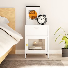 White steel and glass nightstand 40x30x54.5 cm by vidaXL, Nightstands - Ref: Foro24-336053, Price: 69,99 €, Discount: %