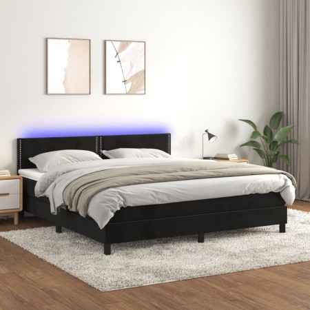 Box spring bed with mattress and LED black velvet 180x200 cm by , Beds and slatted bases - Ref: Foro24-3134359, Price: 549,99...