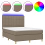 Boxspringbett mit Matratze und LED-Leuchten taupegrauer Stoff 140x190 cm von , Betten und Lattenroste - Ref: Foro24-3135433, ...