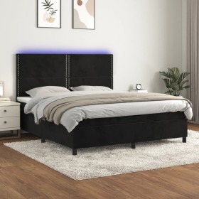 Box spring bed with mattress and LED black velvet 180x200 cm by , Beds and slatted bases - Ref: Foro24-3136079, Price: 648,50...