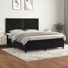 Cama box spring con colchón terciopelo negro 180x200 cm de , Camas y somieres - Ref: Foro24-3142979, Precio: 568,99 €, Descue...