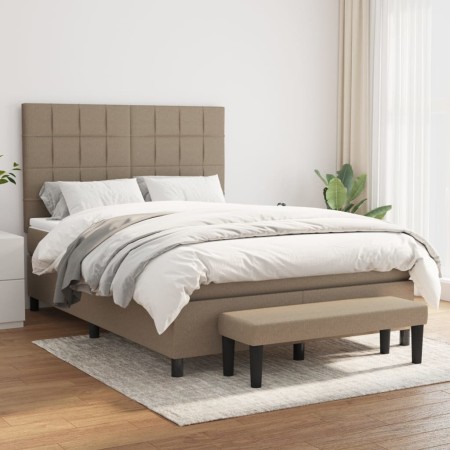 Box spring bed with taupe gray fabric mattress 140x190 cm by , Beds and slatted bases - Ref: Foro24-3136593, Price: 579,99 €,...