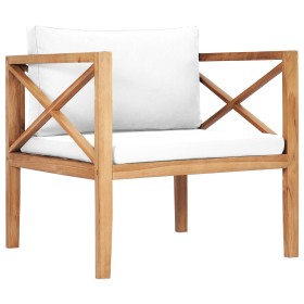 Solid teak wood garden chair with cream cushions by , Garden chairs - Ref: Foro24-49369, Price: 185,99 €, Discount: %