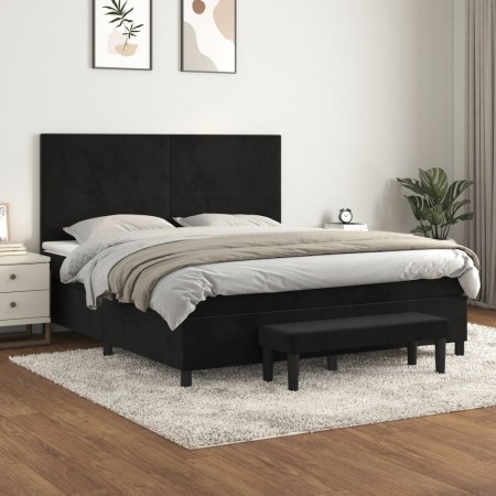 Cama box spring con colchón terciopelo negro 160x200 cm de , Camas y somieres - Ref: Foro24-3137733, Precio: 603,71 €, Descue...