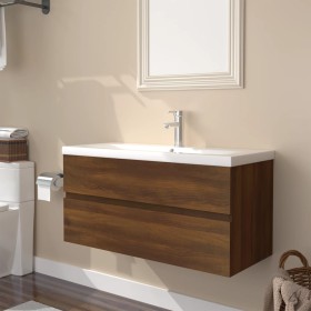 Mueble de baño con lavabo madera contrachapada marrón roble de , Tocadores de baño - Ref: Foro24-3152881, Precio: 244,32 €, D...