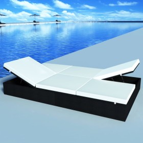 Double sun lounger with black synthetic rattan cushion by , Outdoor beds - Ref: Foro24-41787, Price: 366,53 €, Discount: %