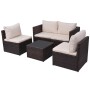 Set muebles de jardín 5 piezas y cojines ratán sintético marrón de vidaXL, Conjuntos de jardín - Ref: Foro24-43109, Precio: 3...