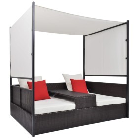 Cama de jardín con toldo ratán sintético marrón 190x130 cm de vidaXL, Camas para exteriores - Ref: Foro24-42900, Precio: 476,...