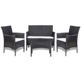 Set de muebles de jardín 4 pzas y cojines ratán sintético negro de , Conjuntos de jardín - Ref: Foro24-44186, Precio: 246,99 ...