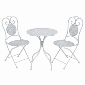 Garden bistro table and chairs set, 3 pieces, white steel with a grayish hue. by vidaXL, Garden sets - Ref: Foro24-43150, Pri...