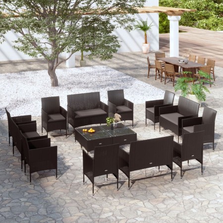 Set muebles de jardín 16 piezas y cojines ratán sintético negro de , Conjuntos de jardín - Ref: Foro24-3095954, Precio: 1,00 ...