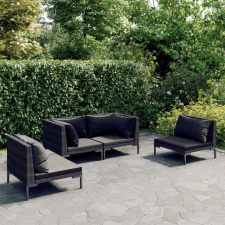 4-piece garden sofas and dark gray synthetic rattan cushions by , Garden sets - Ref: Foro24-3099818, Price: 307,99 €, Discoun...