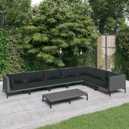 Gartensofa-Set 8-teilig mit dunkelgrauen synthetischen Rattankissen von , Gartensets - Ref: Foro24-3099845, Preis: 629,67 €, ...