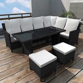 4-teiliges Gartenmöbel-Set und schwarze synthetische Rattankissen von vidaXL, Gartensets - Ref: Foro24-43096, Preis: 648,99 €...