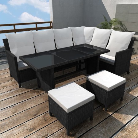 4-teiliges Gartenmöbel-Set und schwarze synthetische Rattankissen von vidaXL, Gartensets - Ref: Foro24-43096, Preis: 684,06 €...