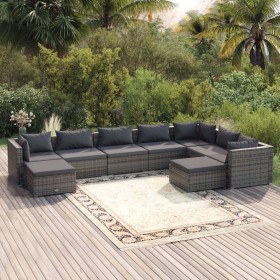 9-piece garden furniture set and gray synthetic rattan cushions by , Garden sets - Ref: Foro24-3102677, Price: 842,99 €, Disc...