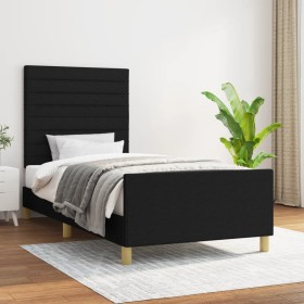 Estructura de cama con cabecero de tela negro 90x190 cm de , Camas y somieres - Ref: Foro24-3125100, Precio: 134,32 €, Descue...