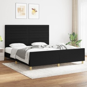 Estructura de cama con cabecero de tela negro 180x200 cm de , Camas y somieres - Ref: Foro24-3125156, Precio: 249,99 €, Descu...