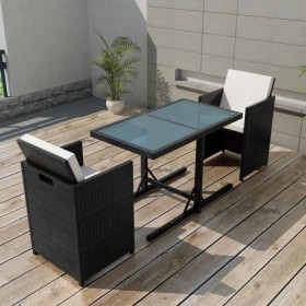 Garden bistro table and chairs 3 pcs and black poly rattan cushions by vidaXL, Garden sets - Ref: Foro24-42539, Price: 244,86...