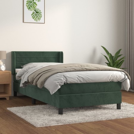 Cama box spring con colchón terciopelo verde oscuro 90x200 cm de , Camas y somieres - Ref: Foro24-3131000, Precio: 314,99 €, ...