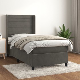 Box spring bed with dark gray velvet mattress 90x200 cm by , Beds and slatted bases - Ref: Foro24-3132718, Price: 344,79 €, D...