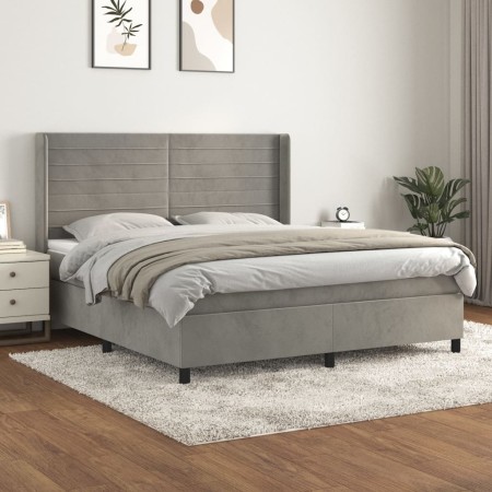 Box spring bed with light gray velvet mattress 180x200 cm by , Beds and slatted bases - Ref: Foro24-3132753, Price: 615,39 €,...